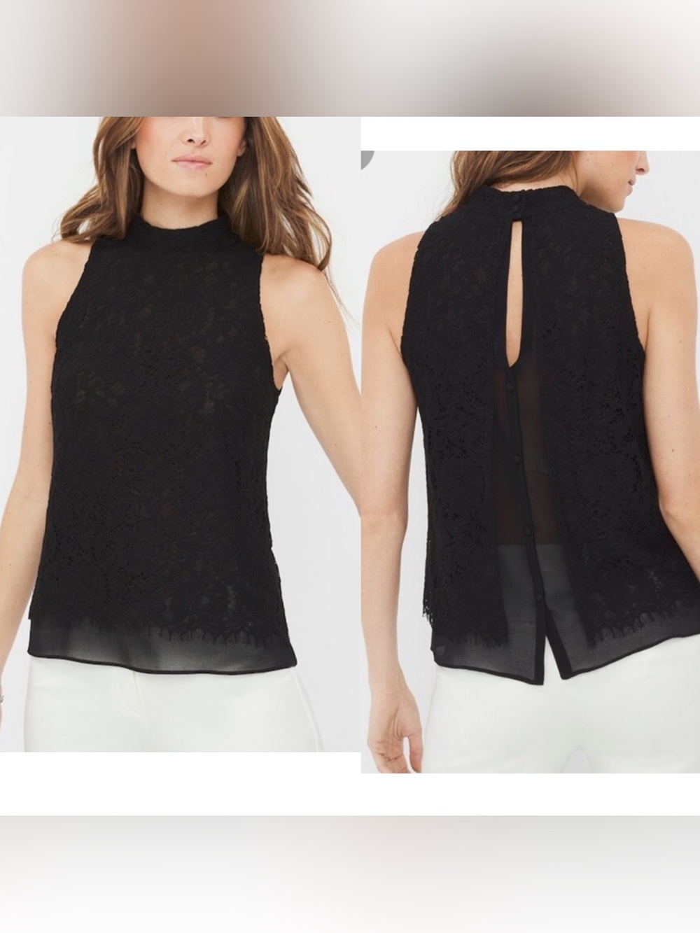 White House Black Market Top Women Size 6 Lace Black Sleeveless Blouse Shirt B22